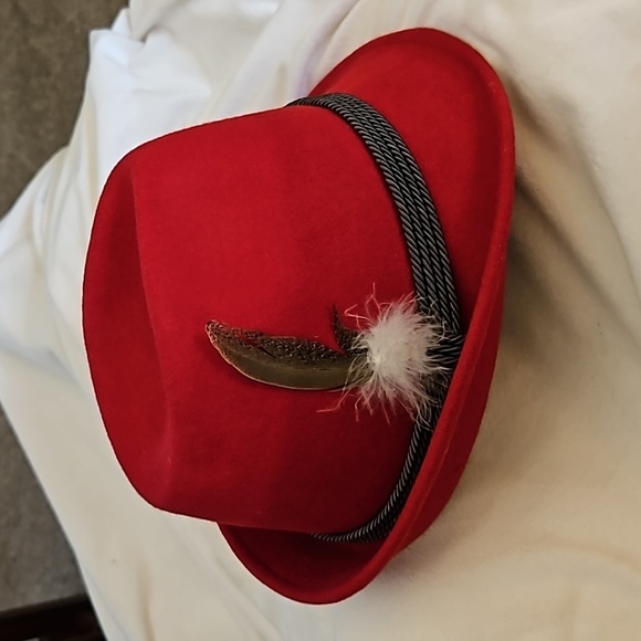 Vintage Traditional Austrian Alpine Red Tyrolean Felt Fedora Oktoberfest Hat - Picture 3 of 8